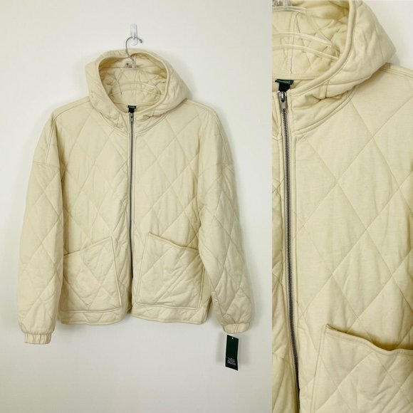 Wild Fable Womens Quilted Jacket Extra Large Ivory Puffer Zip Pockets Hooded New - Picture 2 of 11